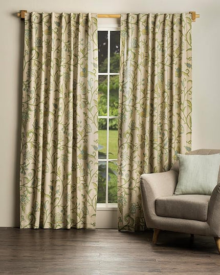 Maison d' Hermine Curtains for Living Room 100% Cotton 96 inch Length Two Panels Light Filtering Curtains for Bedroom Windows with Rod and Loop Pockets Drapes (Artisan Love Mint, 50" W x 96" L)