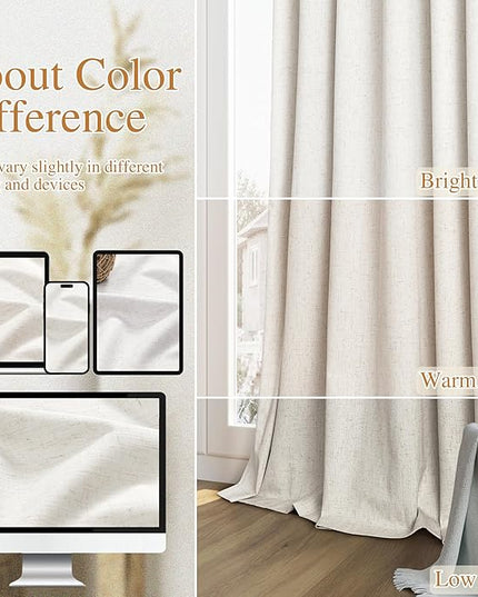 Guken Blackout Curtains 120 Inch Length 2 Panels Set for Living Room Bedroom Back Tab Thermal Insulated 100% Black Out Linen Drapes Room Darkening Window Curtains,Beige White