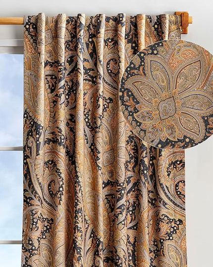 Maison d' Hermine Curtains for Living Room 100% Cotton 84 inch Length One Panel Light Filtering Curtains for Bedroom Windows with Rod and Loop Pockets Drapes (Kashmir Paisley Graphite, 50" W x 84" L)