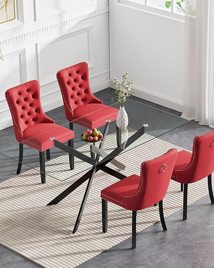HomVent 5 Piece Rectangular Glass Dining Table Set, Tempered Glass Dinner Table Set for 4 Kitchen Table Set with 4 Velvet Upholstered Chairs for Kitchen Dining Room