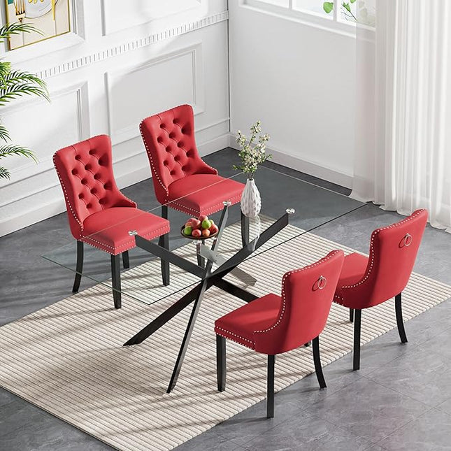 HomVent 5 Piece Rectangular Glass Dining Table Set, Tempered Glass Dinner Table Set for 4 Kitchen Table Set with 4 Velvet Upholstered Chairs for Kitchen Dining Room