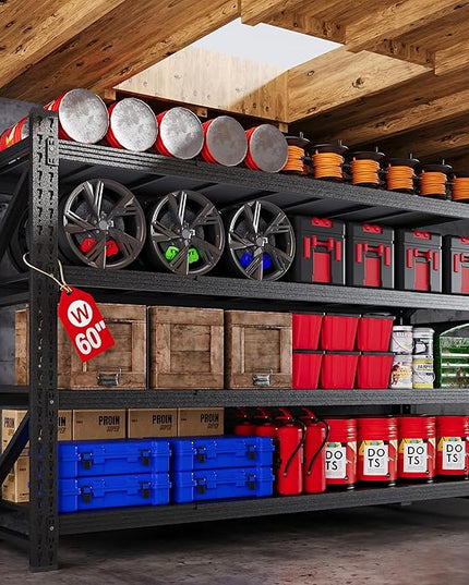 60"W Metal Shelving Units, 5000LBS Garage Shelving Heavy Duty, 24" Deep Large Storage Shelves, 4 Tier Tall Steel Industrial Shelving , Adjustable Standing Shelf for Warehouse / Shop 60"W x 24"D x 70"H