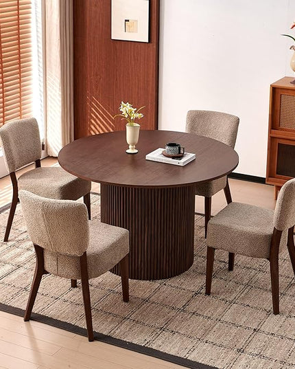 5-Piece Round Dining Table Set, Modern 47" Kitchen Table Chairs Set of 4, Upholstered Stackable Dining Room Chairs with Thick Cushion&Metal Legs for Living Room Apartment, Walnut&Light Brown