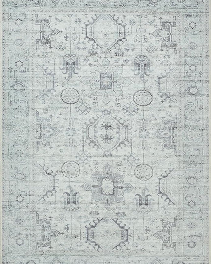 GLN Rugs Bohemian Collection - Machine Washable Area Rug, Bohemian Vintage, Non Slip, Low Pile Chenille Rug, Living Room, Bedroom, Bathroom Rug (6'x9' Beige and Gray)