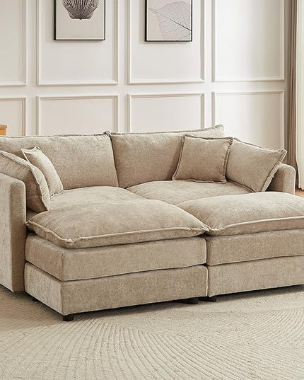Modular Sectional Sofa, 77 Inch U Shaped Couch Set with Armrests, 2-Seater Comfy Cloud Couches for Living Room Apartment, Coffee