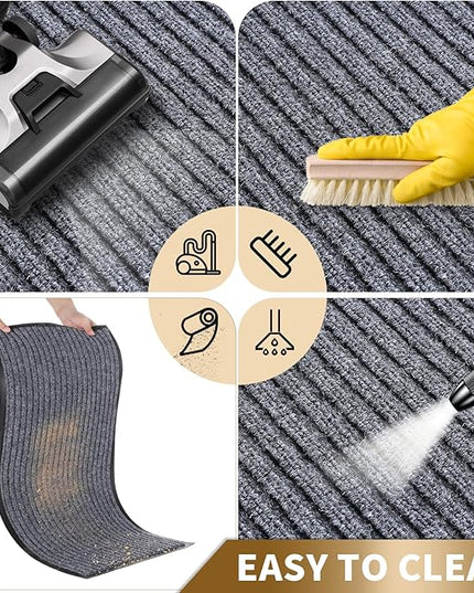 Yimobra Front Door Mat Outdoor Indoor Entrance, 100% Waterproof All-Season All Weather Doormat, Welcome Matt Outside Entry, Non Slip, Low Profile, Heavy Duty Patio Porch Floor Mats,47 x 24,Gray White