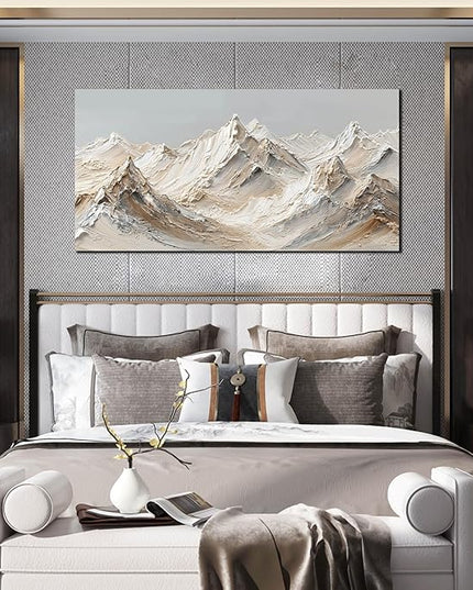 Abstract Canvas Art White Mountain Wall Art Minimalist Wall Decor Large Painting Nature Artwork for Living Room Bedroom Dining Room Office 24" x 48"