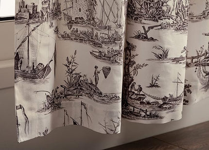 Maison d' Hermine Curtains for Living Room 100% Cotton 124 inch Length One Panel Light Filtering Toile Curtains for Bedroom Windows with Rod and Loop Pockets Drapes (Calais Charcoal, 50" W x 124" L)