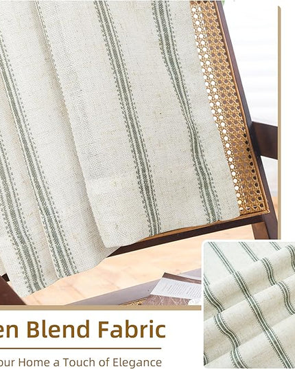 DriftAway Farmhouse Linen Blend Blackout Curtains 84 Inches Long for Bedroom Vertical Striped Printed Linen Curtains Thermal Insulated Lined Treatments for Living Room 2 Panels W52 x L84 Loden Green