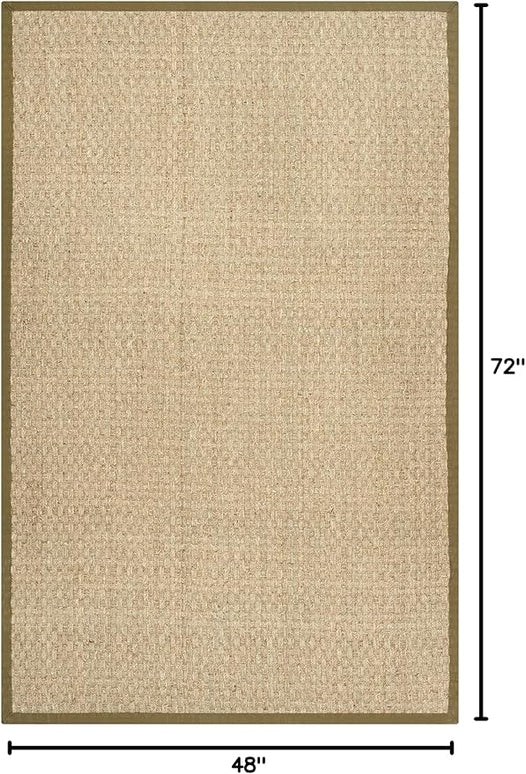 SAFAVIEH Area Rug 4x6 - Natural Fiber Collection - Natural & Olive Green, Border Basketweave Seagrass Design (NF114G)