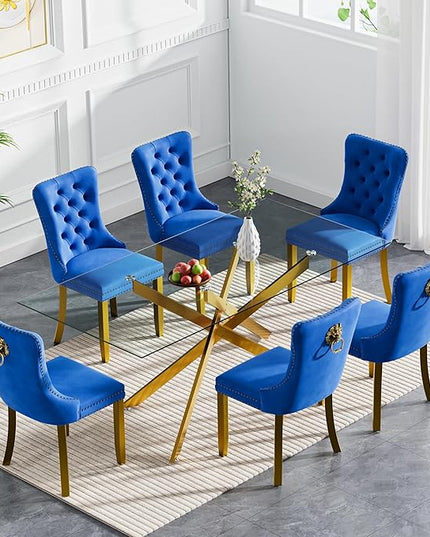 HomVent 7 Piece Rectangular Glass Dining Table Set, Tempered Glass Dinner Table Set for 6 Kitchen Table Set with 6 Velvet Upholstered Chairs for Kitchen Dining Room