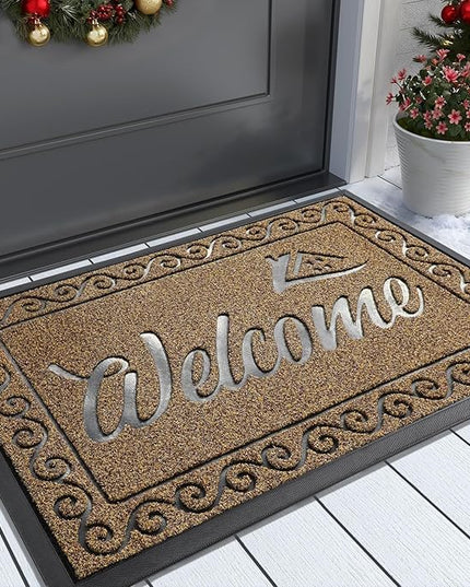 Yimobra Welcome Mat, Heavy Duty Sturdy Door Mats for Home Entrance Outdoor Indoor, Front Doormat for Outside Patio Floor Entry Porch Garage Office, Waterproof, Low Profile, 36x24, Brown