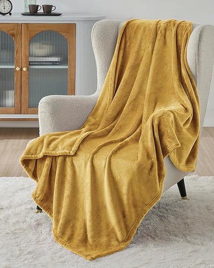 Bedsure GentleSoft Fleece Throw XL Blanket Yellow - 300GSM Soft Lightweight Plush Cozy Blankets for Bed, Sofa, Couch, Travel, Camping, 50x70 inches