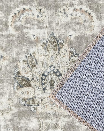 jinchan Fiora Hallway Runner Rug 3x7 Machine Washable Runner Rug Taupe Vintage Floral Design Non-Slip Low Pile Ultra-Thin for Kitchen Laundry Room Bedroom Farmhouse (3‘x7', Taupe)