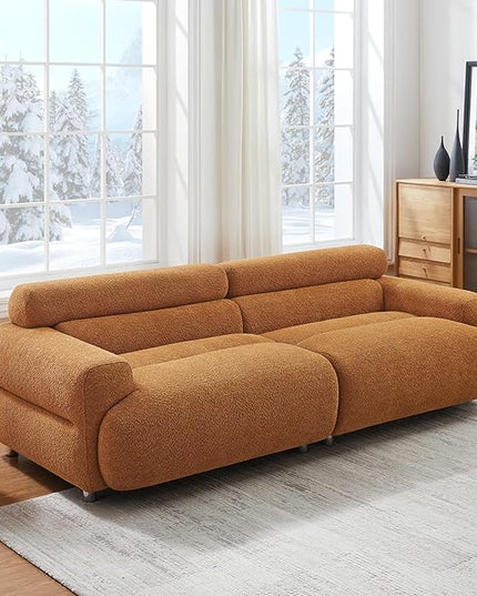 VANOMi 89" Boucle Cloud Loveseat Sofa Couch, Comfy Upholstered Deep Seat Boucle Sofa, Mid Century Modern Couch for Living Room Bedroom Apartment (Curry)