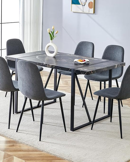 Dinner Table Set for 6, 7 Piece Dining Table Set for 6,Modern 55'' Rectangle Dining Table and 6 Dining Chairs,Kitchen Table and Chairs for 6,Ideal for Kitchen Dining Room
