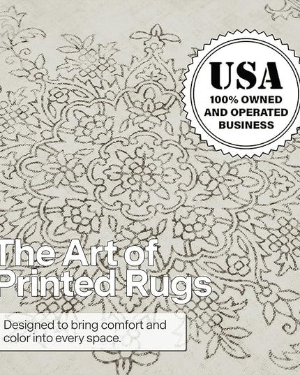 ReaLife Rugs Machine Washable Area Rug Runner - Living Room Bedroom Bathroom Kitchen Entryway Office - Padded Low Pile Stain Resistant Premium - Boho Farmhouse Vintage - Paige - Ivory 3' x 5'