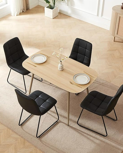47.2" Modern Dining Table Set for 4, Wood Table with 4 Black Leather Chairs, Stylish Kitchen & Dining Room Furniture, Space-Saving Table and Chairs Set