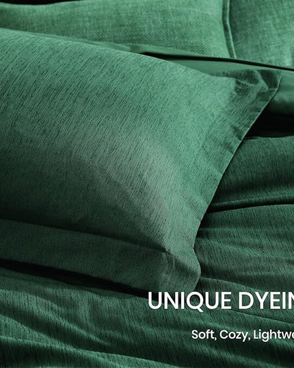 Monbix Queen Comforter Set - 7 Pieces Cationic Dyeing Emerald Green Bed in a Bag Queen Bedding Sets with Comforter, Sheets, Pillowcases & Shams, Reversible Bedding Comforters Sets