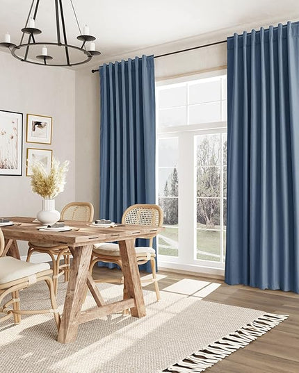 Guken Blackout Curtains 80 Inch Length 2 Panels Set for Living Room Bedroom Back Tab Thermal Insulated 100% Black Out Linen Drapes Room Darkening Window Curtains 80 Inches Long,Denim Blue