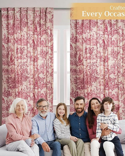 Maison d' Hermine Curtains for Living Room 100% Cotton 84 inch Length Two Panels Light Filtering Toile Curtains for Bedroom Windows with Rod and Loop Pockets Drapes (The Miller Red, 50" W x 84" L)