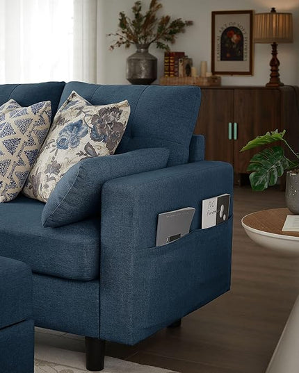 Convertible Sectional Sofa with Storage Ottoman Bench, 101" U Shaped Couch 4-Seat Sofa Set for Living Room/Apartment, Sectional Couch with Movable Ottoman, Blue