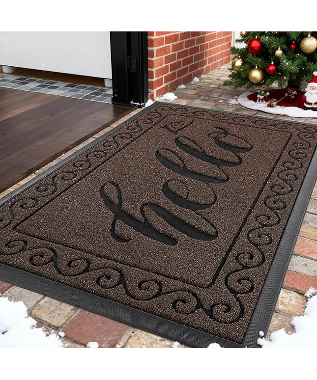 Yimobra Welcome Mats for Front Door 29.5x17, Heavy Duty Waterproof Outdoor Door Mat Outside Entrance, Non-Slip Low Profile Indoor Entryway Mat for Garage Patio, Coffee