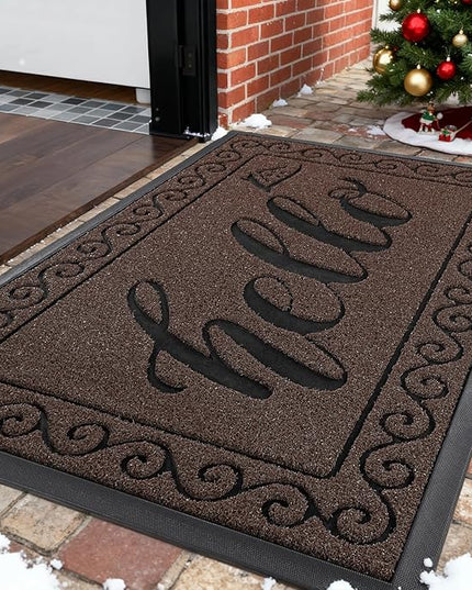 Yimobra Welcome Mats for Front Door 29.5x17, Heavy Duty Waterproof Outdoor Door Mat Outside Entrance, Non-Slip Low Profile Indoor Entryway Mat for Garage Patio, Coffee