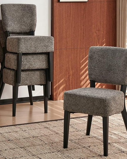 5-Piece Round Dining Table Set, Modern Small 37" Kitchen Table Chairs Set, Upholstered Stackable Dining Chairs with Black Metal Legs for Living Room Apartment, Space-saving, Imitation Wood&Grey