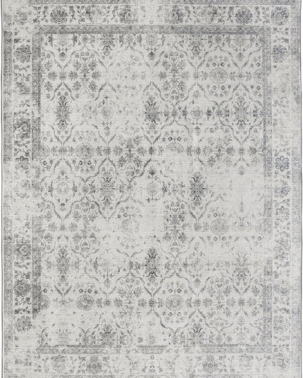 ReaLife Rugs Machine Washable Area Rug - Living Room Bedroom Bathroom Kitchen Entryway Office - Padded Low Pile Stain Resistant Premium - Boho Farmhouse Vintage - Noor - Ivory Grey 7'6" x 9'6"