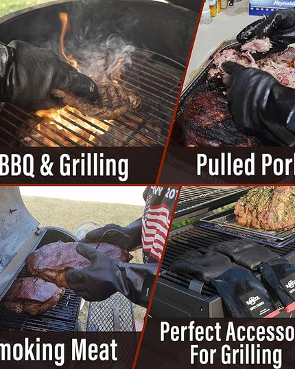 RAPICCA 700°F Heat Resistant BBQ Grill Gloves: Oil Resistant Waterproof for Smoking Grilling Cooking Barbecue Deep Frying Turkey Rotisserie Handling Hot Greacy Meat Stocking Stuffers - Long Sleeve