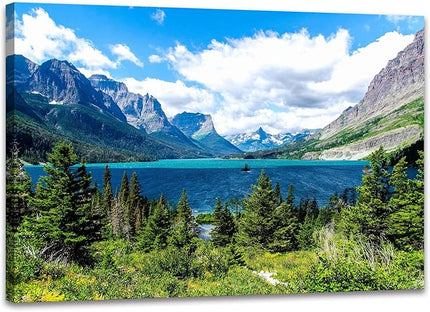SKASNFAI Glacier National Park Wall Art Lake Mountains Pictures Framed Canvas Prints Artwork for Living room Bedroom Office Ready to Hang (20x30 inch)