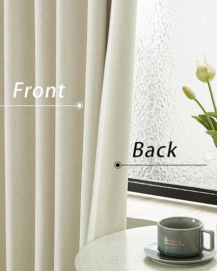 96 Inch Curtains 2 Panel Set Farmhouse Blackout Heat Reducing Sun Block Out Curtains for Bedroom Dorm UV Blocking Noise Canceling Burlap Linen Look Drapes Rod Pocket Back Tab,50 X 96 Cream Beige