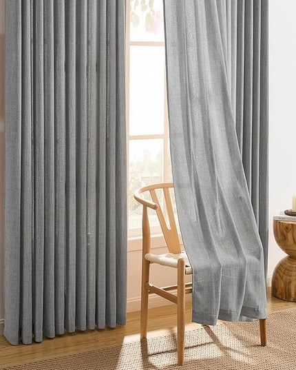 Grey Pinch Pleated Curtains 102 Inches Long 2 Panels, Soft Linen Textured Window Drapes for Bedroom Living Room Semi Sheer Light Filtering Back Tab with Hooks 70x102