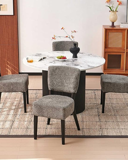 5-Piece 47 Inch Round Dining Table Set for 4, Modern Mid Century Circle Kitchen Dinner Table with Upholstered Grey Dining Room Chairs Set for Living Room Apartment, White Faux Marble Table