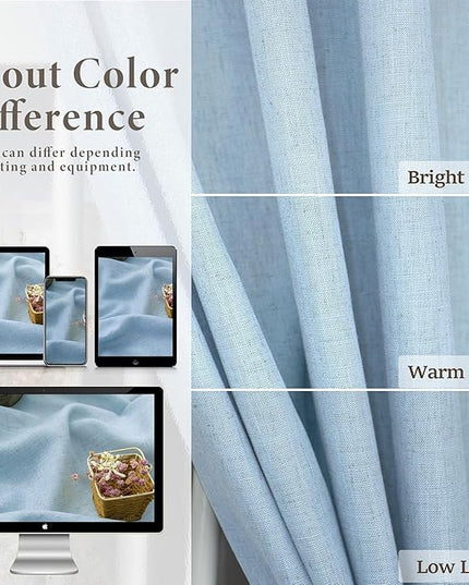 Pitalk Light Blue Curtains 84 Inch Length for Living Room Dining 2 Panel Back Tab Pocket Pleated Semi-Sheer Linen Coastal Drapes Pale Blue Curtain for Nursery Boy Bedroom Baby Pastel Blue 52x84 Long