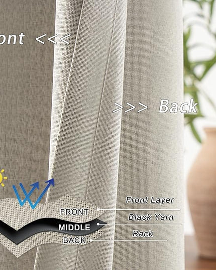 Full Blackout Natural Linen Curtains 126 Inches Long, Hallway Patio Door Tall Curtains Grommet Top, Noise Reducing Lightweight Privacy Drapes for Bedroom, Natural, W52 x L126, 2 Panels