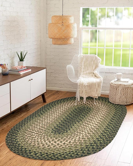Tranquility TQ22 Green 4' x 6' Oval - Braided Area Rug, Home Decor, Floor Mat or Bedroom Rug - Easy Care, Ideal for High Traffic Areas in Hallway and Living Room - Made in USA