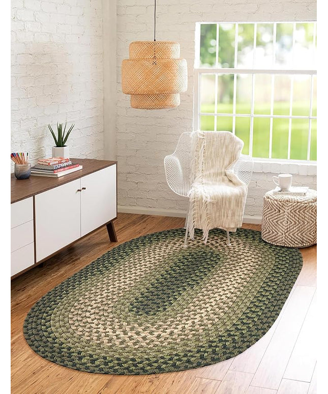 Tranquility TQ22 Green 5' x 8' Oval - Braided Area Rug, Home Decor, Floor Mat or Bedroom Rug - Easy Care, Ideal for High Traffic Areas in Hallway and Living Room - Made in USA
