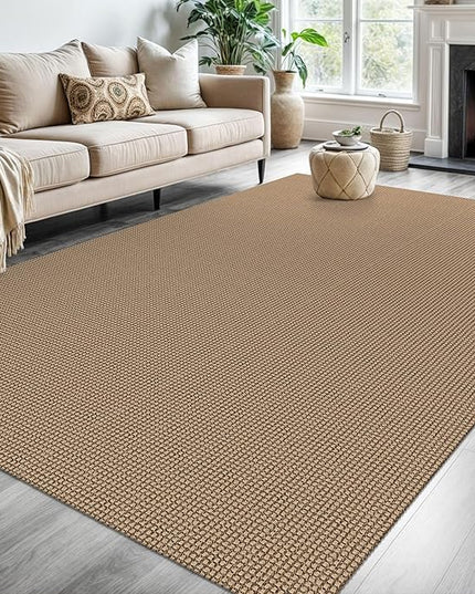 KOZYFLY Washable Area Rug 6x9 ft Rubber Backed Non Slip Rugs for Living Room Braided Cotton Bedroom Rug Woven Office Rugs Indoor Floor Carpets for Dining Bedroom Living Room, Tan/Orange/Brown