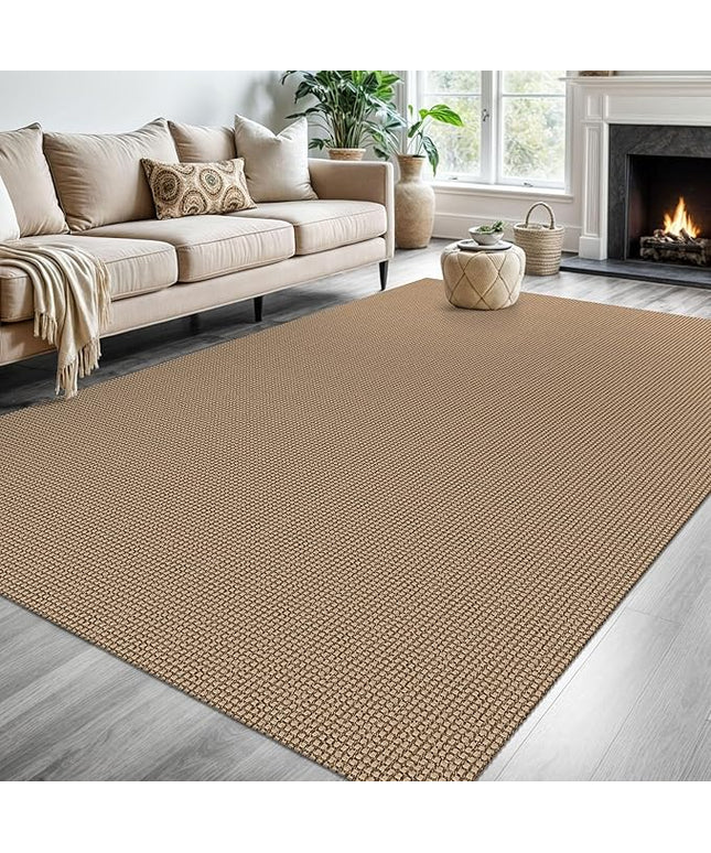 KOZYFLY Washable Area Rug 6x9 ft Rubber Backed Non Slip Rugs for Living Room Braided Cotton Bedroom Rug Woven Office Rugs Indoor Floor Carpets for Dining Bedroom Living Room, Tan/Orange/Brown