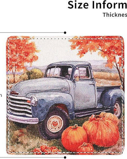 Thanksgiving Day Coasters Square Leather Drinks Coaster Set with Holder for Coffee Table Bar Home Decor 4 Inches Set of 6