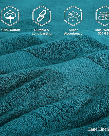 LANE LINEN 100% Cotton 6 Piece Bath Towel Set - Ring Spun, Quick Dry, Super Soft & Highly Absorbent - 2 Bath, 2 Washcloths, 2 Bathroom Hand Towels - Hotel Quality Luxury Bathroom Towel Set - Sea Port