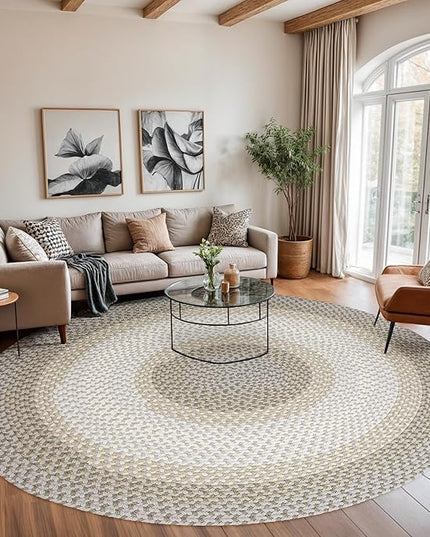 Tranquility TQ62 Frost 4' x 4' Round - Braided Area Rug, Home Decor, Floor Mat or Bedroom Rug - Easy Care, Ideal for High Traffic Areas in Hallway and Living Room - Made in USA