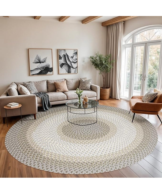 Tranquility TQ62 Frost 8' x 8' Round - Braided Area Rug, Home Decor, Floor Mat or Bedroom Rug - Easy Care, Ideal for High Traffic Areas in Hallway and Living Room - Made in USA