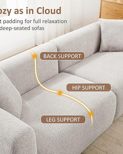VANOMi 95" Cloud Couch, Comfy Deep Seat Boucle Cloud Sofa, Upholstered 3-Seater Oversized Loveseat Sofa with 2 Pillows, Modern Sofa for Living Room, Bedroom, Office, Apartment (Light Khaki)
