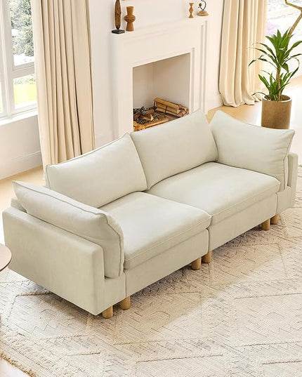 CHITA 92" Super Large Sectional Couches for Living Room, Modular Cloud Couch Sectional Sofa, Premium Fabric Couches, Down Filled, High Density Foam, Chenille in Cream, 2 Seater Loveseat