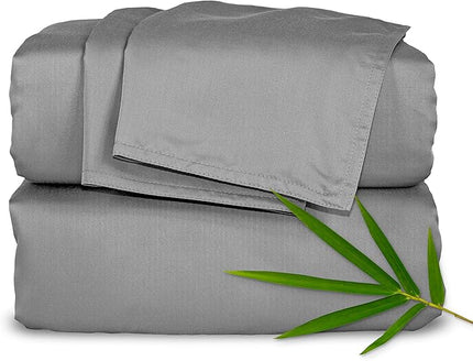 Pure Bamboo Queen Sheets, Genuine 100% Organic Viscose Derived from Bamboo Bed Sheet Set, Luxuriously Soft & Cooling, Double Stitching, 2 Year Quality Promise (Queen, Stone Grey)