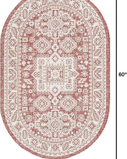 Rugs.com Outdoor Aztec Collection Rug – 3' x 5' Oval Rust Red Flatweave Rug Perfect for Living Rooms, Large Dining Rooms, Open Floorplans