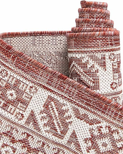 Rugs.com Outdoor Aztec Collection Rug – 8x10 Rust Red Flatweave-Pile Rug Perfect for Living Rooms, Large Dining Rooms, Open Floorplans